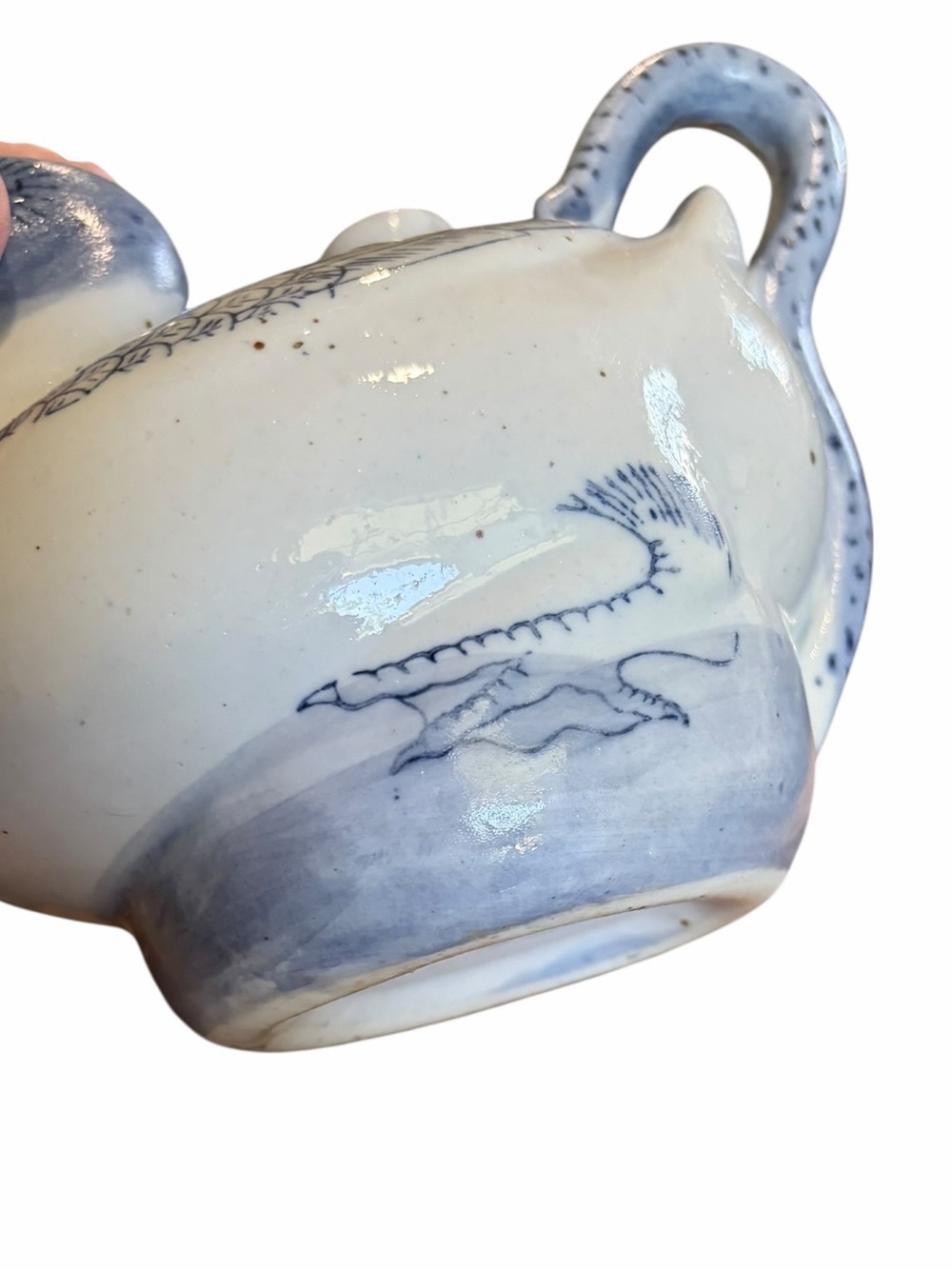 Chinoiserie Vintage Blue and White Hand Painted Teapot/Pitcher - Picture 6 of 7